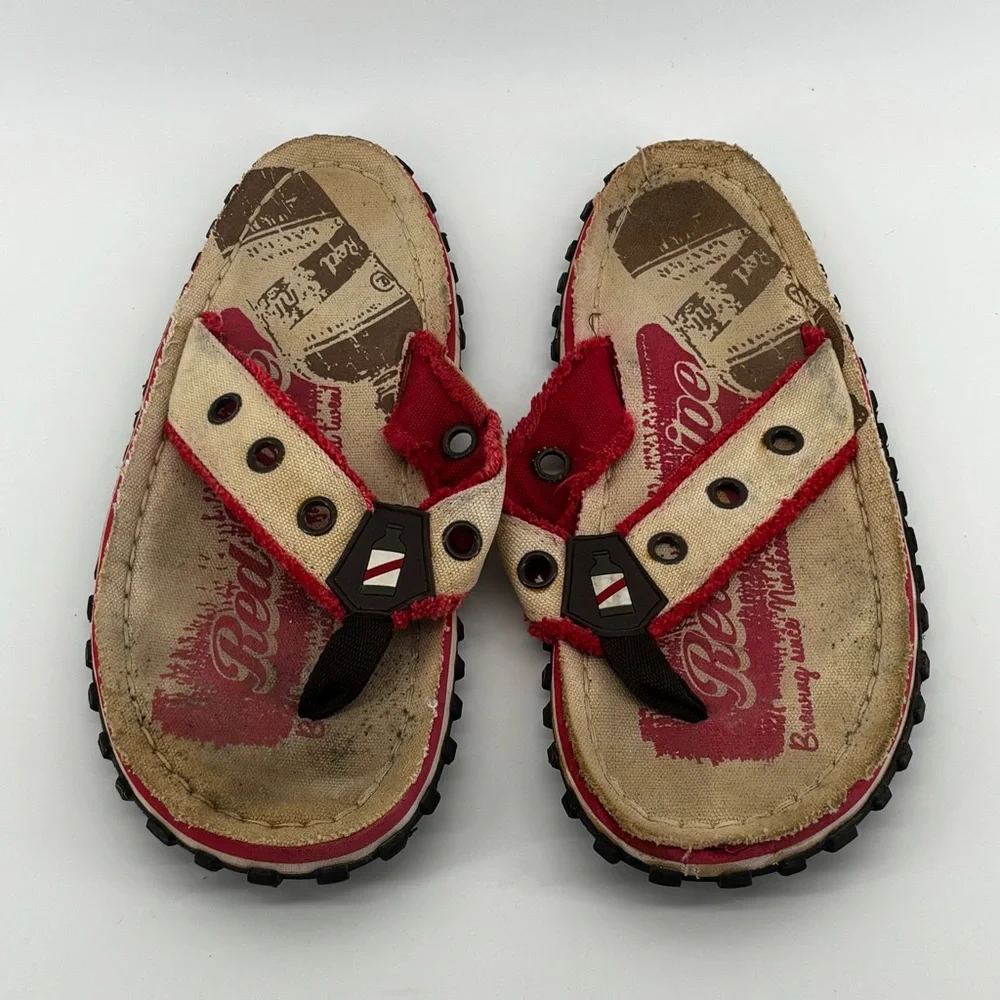 Red Stripe Mens Multicolor Graphic Flip‎ Flops Size 11.5